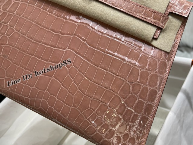 Hermes專櫃經典款Kelly手提女包 愛馬仕純手工凱莉25CM高光尼羅鱷魚皮Kelly包 zhh1250